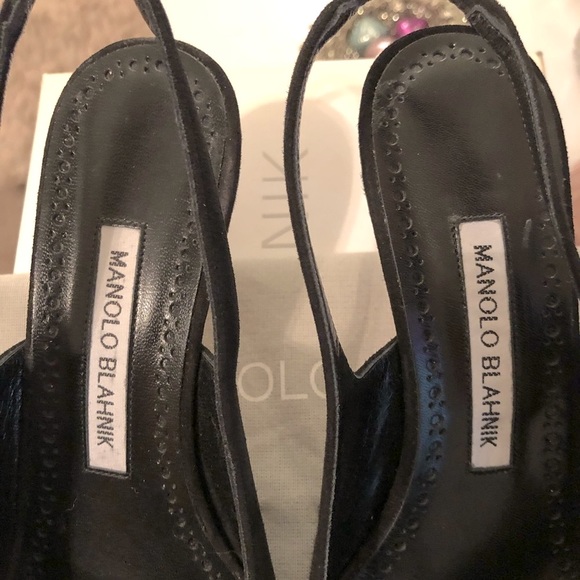 ✨PRICE FIRM✨👠Authentic Black Suede Manolo Blahnik Slingbacks EU 37 US 6.5B - Picture 8 of 10